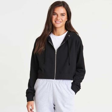 Sudadera crop con capucha y cremallera orgánica mujer Girlie Fashion Cropped Zoodie JH065