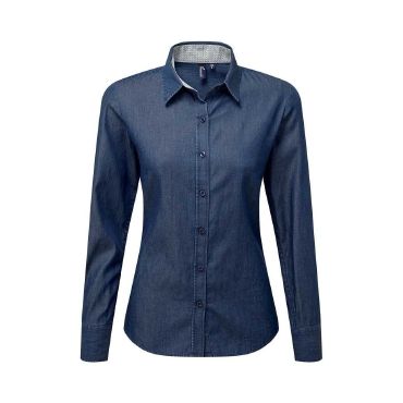 Camisa vaquera de manga larga mujer Denim-Pindot